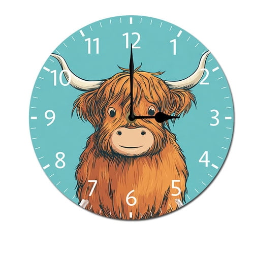 ZXCXRQFa Highland Cow Wall Clock Silent 10 Inch Round Decorative Battery Operated Non Ticking Wood Quiet Clocks for Bedroom Office School Home