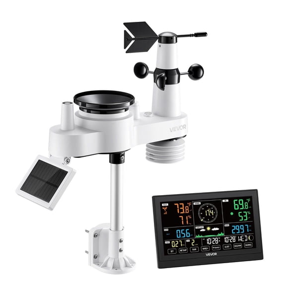 Smart Wireless Weather Station with APP Control 7.5-Inch Display, Solar Rain Gauge, Wind Speed, Temp/Humidity Sensors