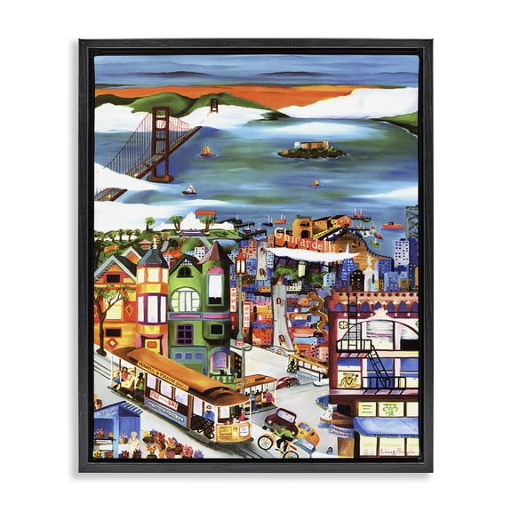 Stupell Industries Traditional Bustling Seaside Town Black Floating Frame Canvas Art, 17 x 21, by Linnea Pergola