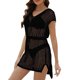 thumbnail image 1 of Mujer Crochet Beach Cover Up Hollow Out manga corta cordón en la cintura tejido traje de baño cubrir, 1 of 7
