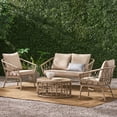 thumbnail image 3 of Roomfitters 4 Pcs Elegant Outdoor Wicker Furniture Set with Loveseat, 2 Chairs, and Round Coffee Table, Soft Cushions for Maximum Comfort, Perfect for Patio, Beige, 3 of 6