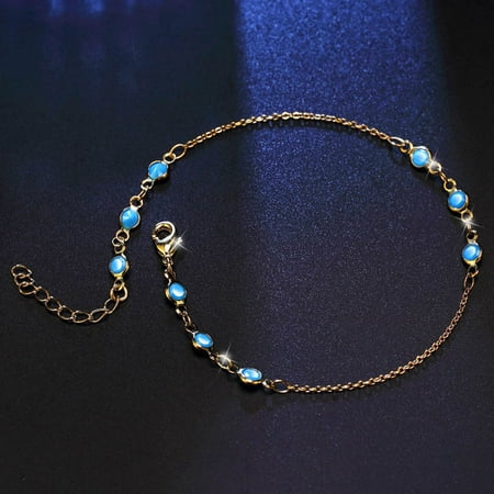 Micelec Women Fashion Faux Blue Turquoise Chain Anklet Micelec Women Fashion Faux Blue Turquoise Chain Anklet Adjule Beach Jewelry Gift