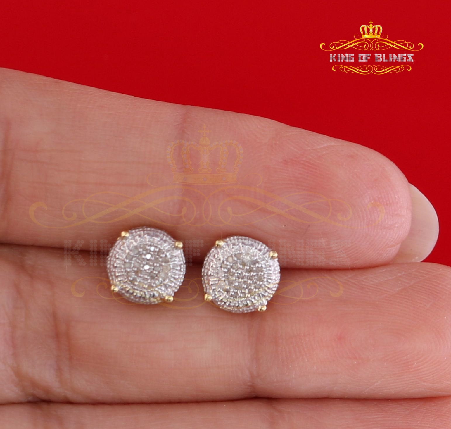 King of Bling's 925 Sterling Silver 0.10ct Diamond For Women's & Men's Yellow Stud Round Earring