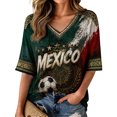 thumbnail image 2 of Mexico 2026 Soccer Cup Fan Jersey for Women, V-Neck Short Sleeve T-Shirt with Vintage Floral & Soccer Graphic Print, Breathable Casual Sports Tee Pullover Top, 1 PC Dark Green L, 2 of 5