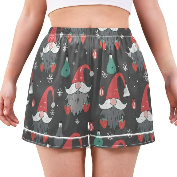 Women's Silk Pajama Shorts Gnome Christmas Pajama Shorts Women's Casual Pajama Shorts with Pockets