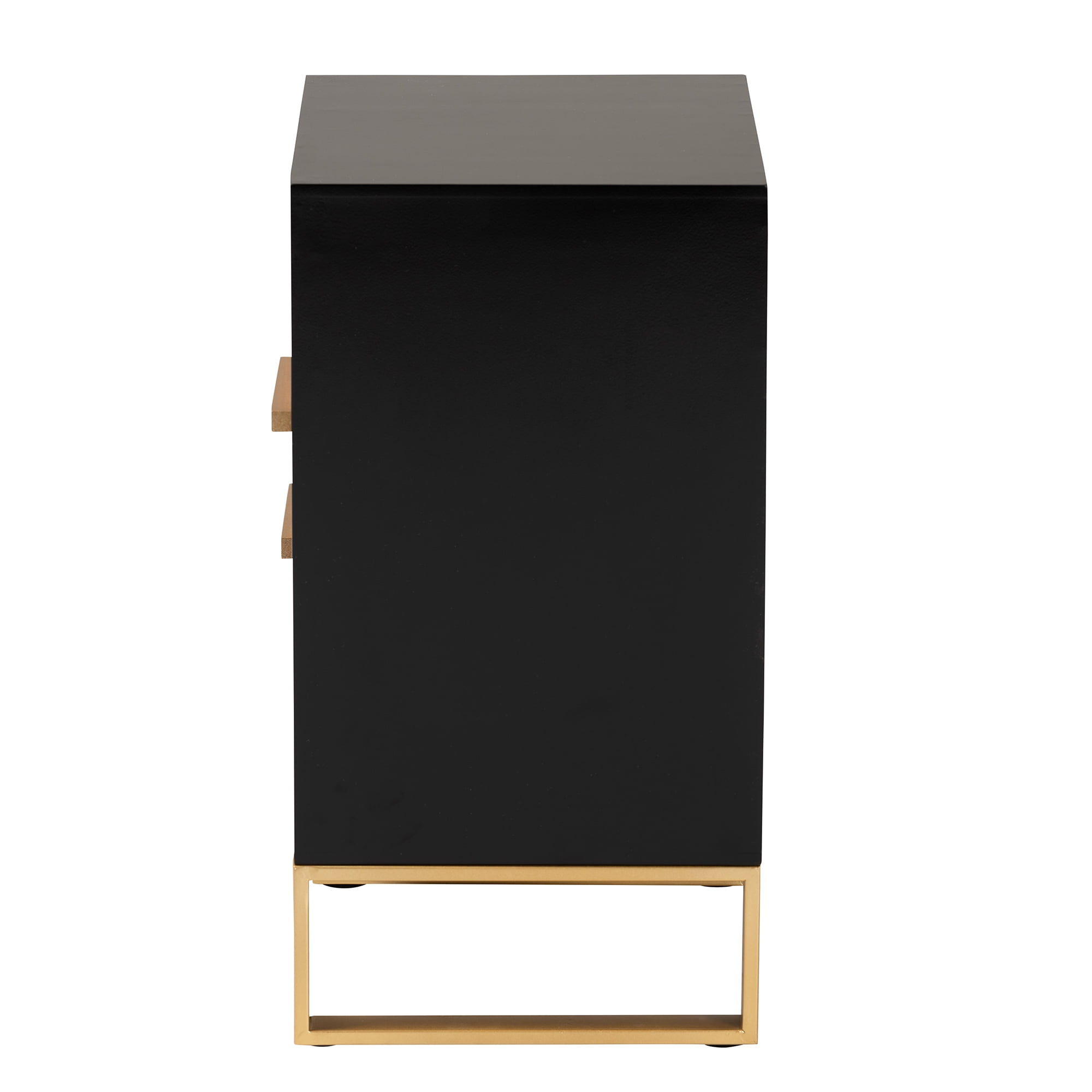Baxton Studio Giolla Contemporary Glam and Luxe Black Finished Wood and Gold Metal 2-Drawer End Table