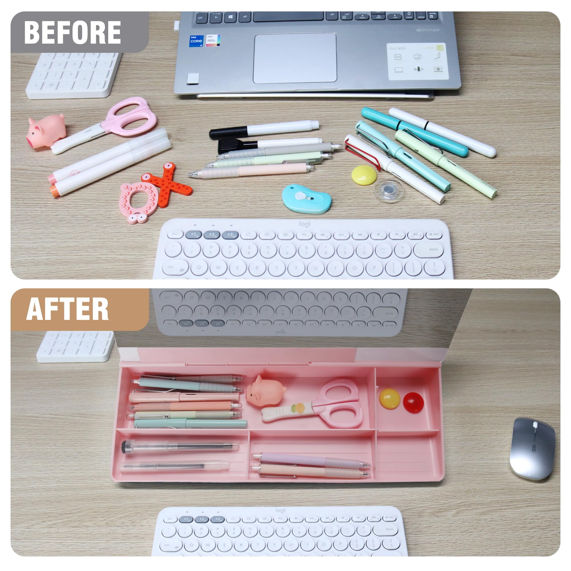 Desktop Glass Whiteboard With Organizer & Built-in Mirror - Small Dry Erase White Board Computer Pad Stand Markers  Eraser Holder For Women Pink