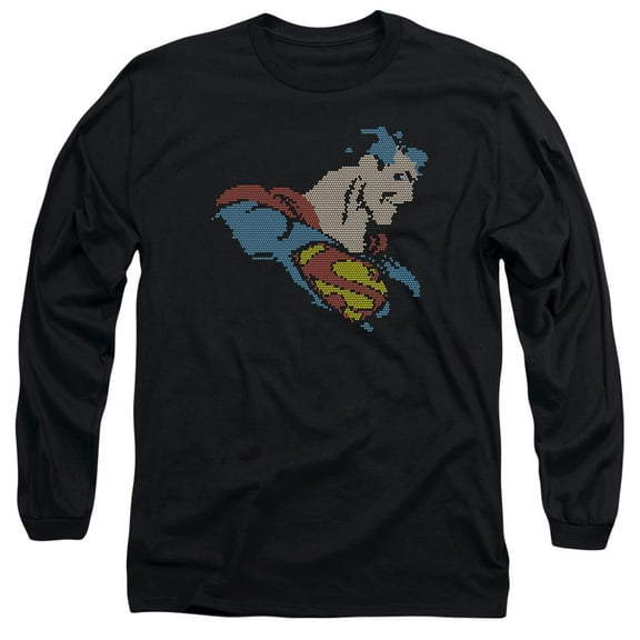 DC Comics Lite Brite Superman Long Sleeve Adult 18/1 T-Shirt Black