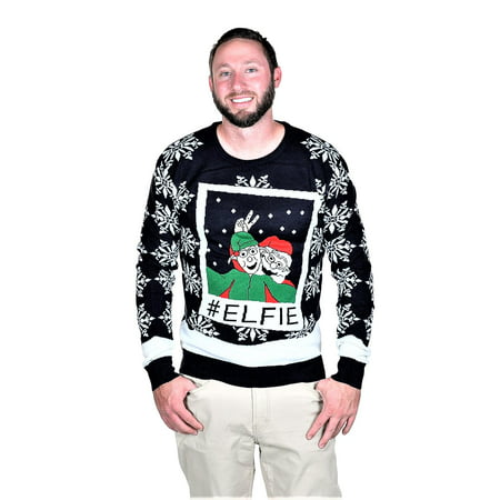 RWB Elfie Ugly Christmas Sweater Pullover Navy Slim (Best Homemade Ugly Christmas Sweaters)