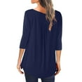 thumbnail image 4 of Htigea Women's 3/4 Length Sleeve Top Pleated Crewneck T-Shirts Flowy Tunic Blouse Casual Loose Fit Tees Navy,4XL, 4 of 6