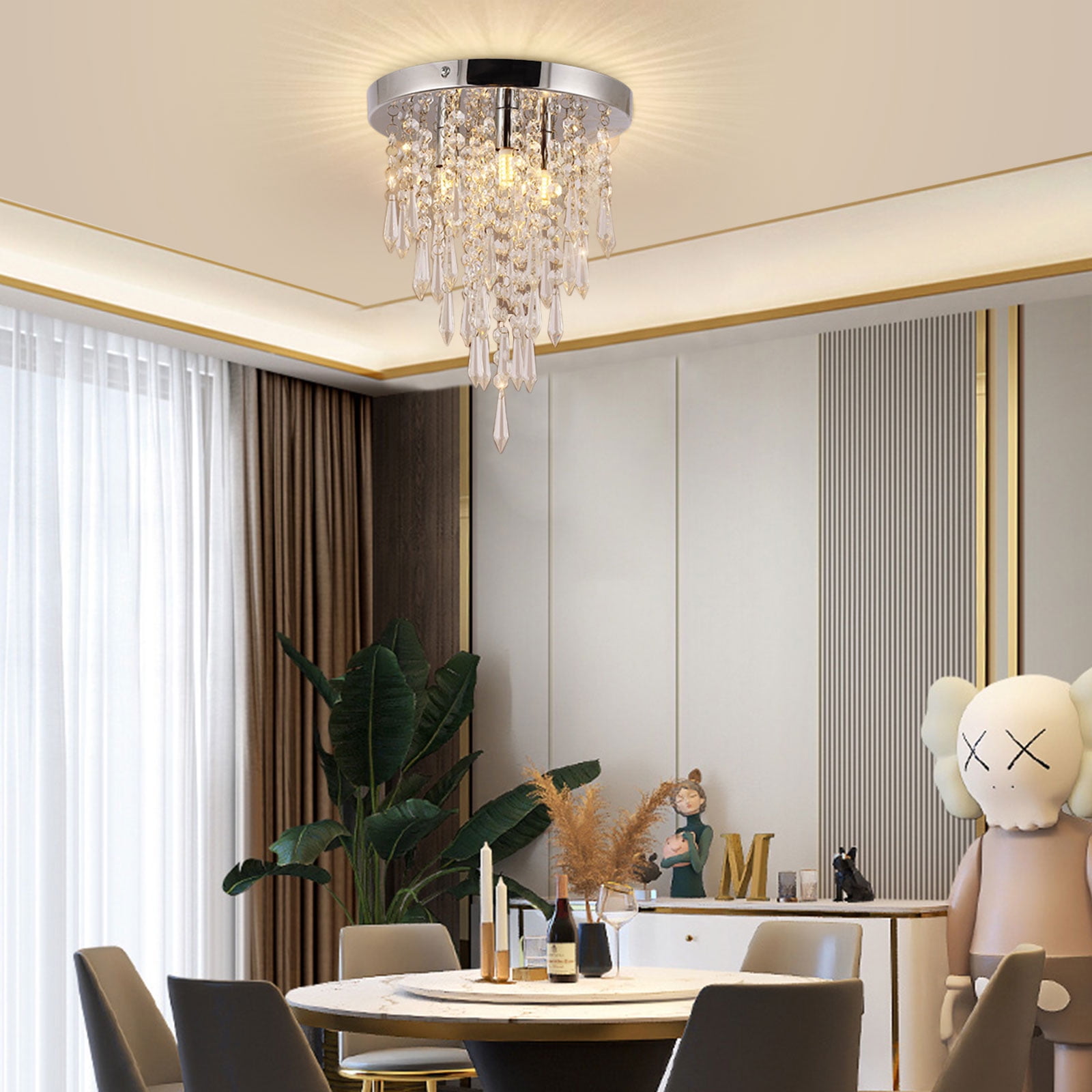 Ceiling Lights, Chrome Body with Transparent K9 Crystal, 3 G9 Bulbs (Not Included), Sparkling Design, Perfect for Living Room, Kitchen, and Aisles