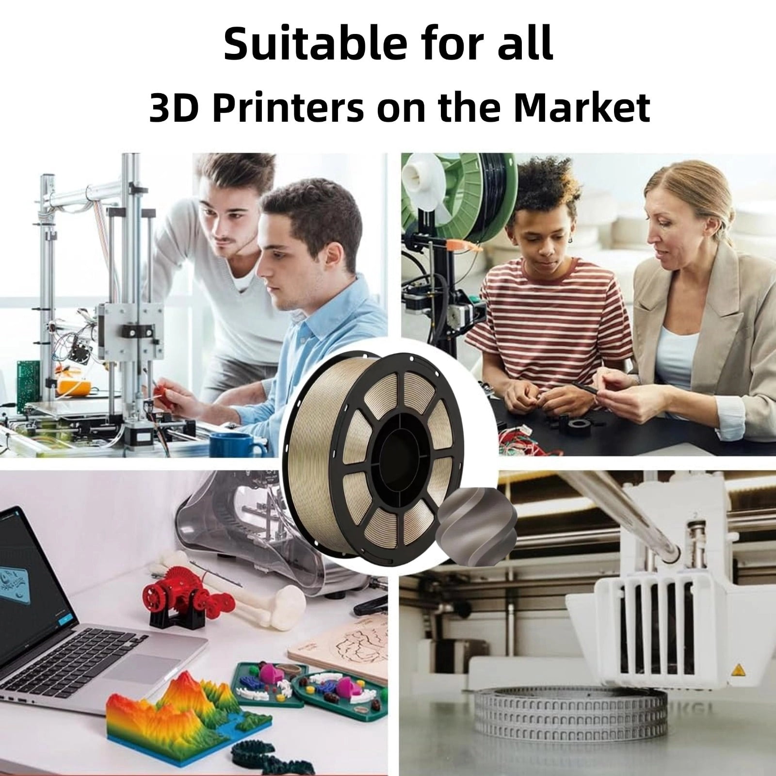 PETG 3D Printer Filament 1.75mm, Dimensional Accuracy +/-0.03mm, 1KG Spool (2.2lbs), Fit for Most 3D FDM Printer - Metallic Champagne Gold