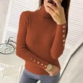 thumbnail image 2 of Fiaer Fall Turtleneck Sweaters for Women Slim Fit Cozy Long Sleeve Solid Lightweight Fashion Comfort Button Decor Knit Tops Brown M, 2 of 7