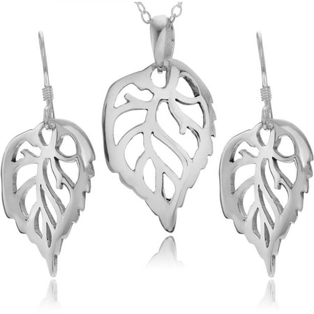 Brinley Co. Women's Sterling Silver Leaf Necklace and Earrings Set
