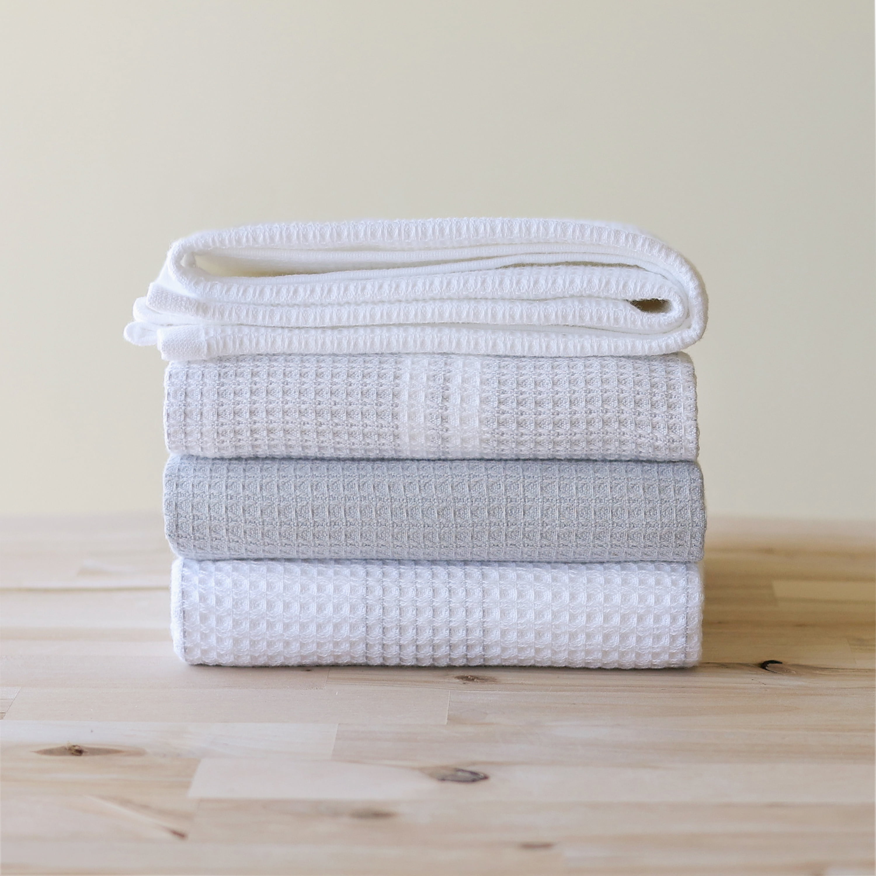 (2 pack) Better Homes & Gardens 4 Piece Waffle Kitchen Towel, Soft Silver