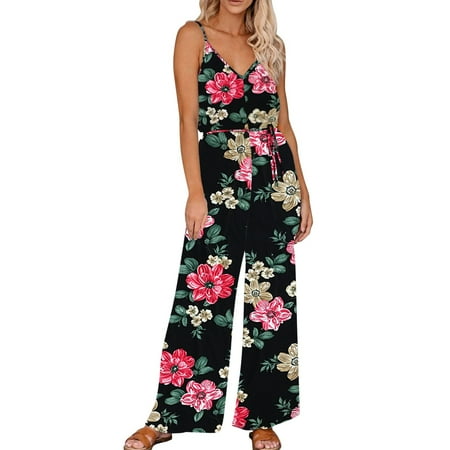 

adviicd Flowy Jumpsuits For Women 2023 Women s Summer Jumpsuits Casual Sleeveless Jumpsuit Drawstring Elastic Waist Romper Pajama Black S