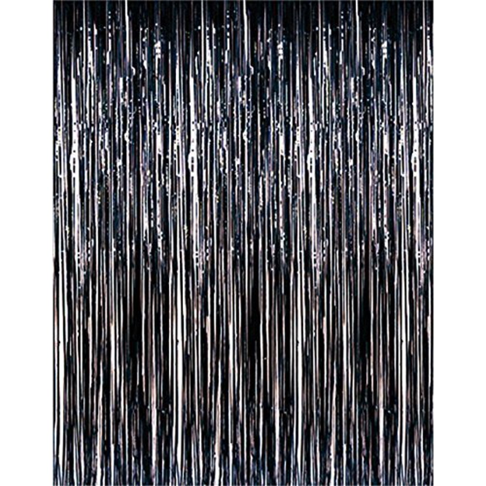 Metallic Black Foil Fringe Party Curtain 3 Ft X 8 Ft 1 Curtain By Super Z Outlet