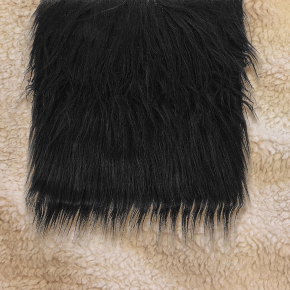 PAMINGONO 2Pcs Black Faux Fur Fabric Pieces Shaggy Plush Fabric for DIY Clothing and Accessories