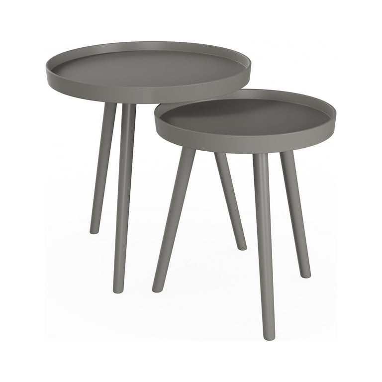 Lavish Home Set of 2 Round Nesting End Tables with Tray Tops Gray Walmart