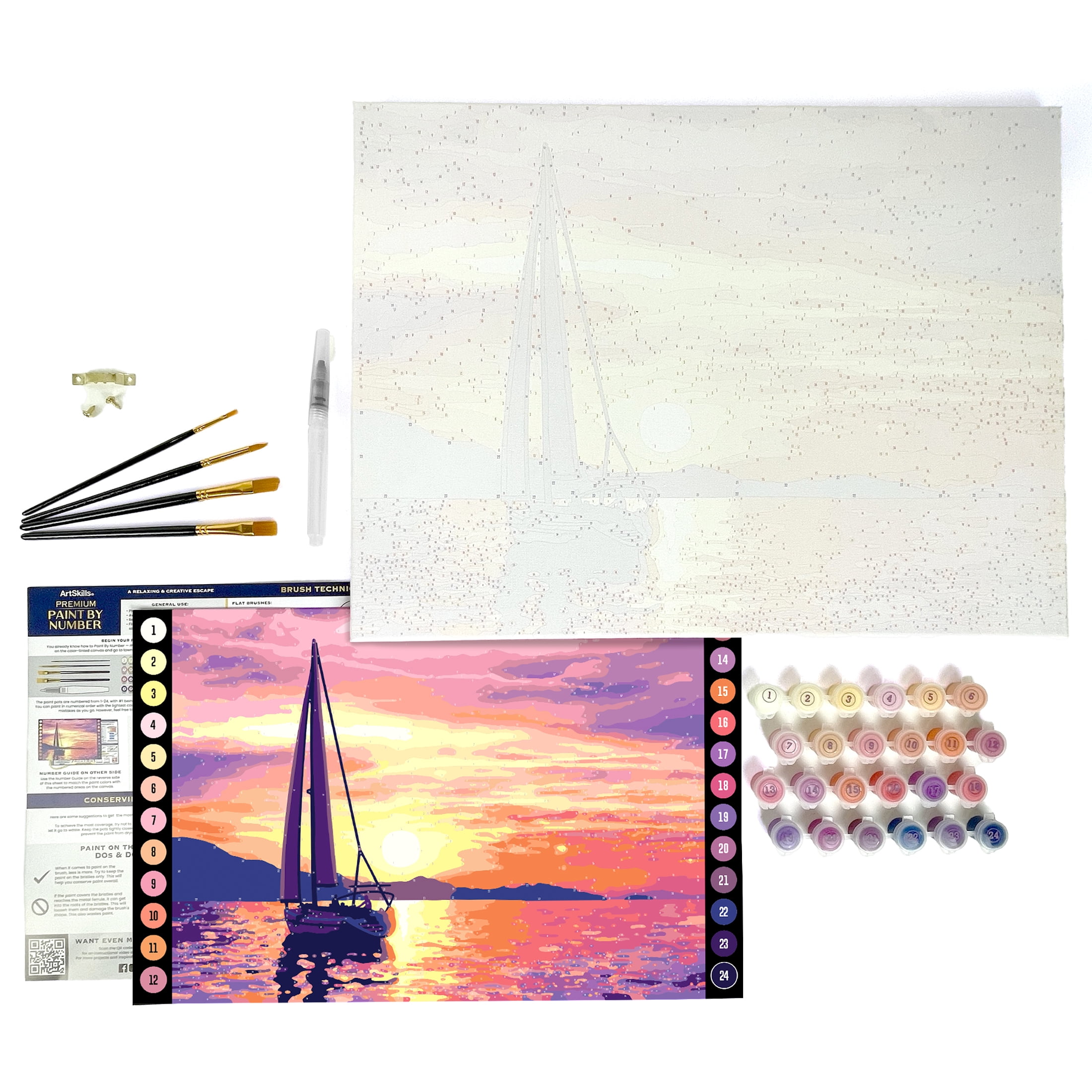 ArtSkills Sunset Sailboat Paint by Number Art Kit for Adults, 20" x 15" Stretched Canvas, Unisex Wall Art