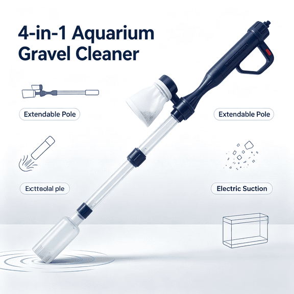 Rechargeable 4‑in‑1 Aquarium Electric Gravel Cleaner Vacuum Siphon Pump Sand Waste Remover Water Changer for Fish Tank Maintenance