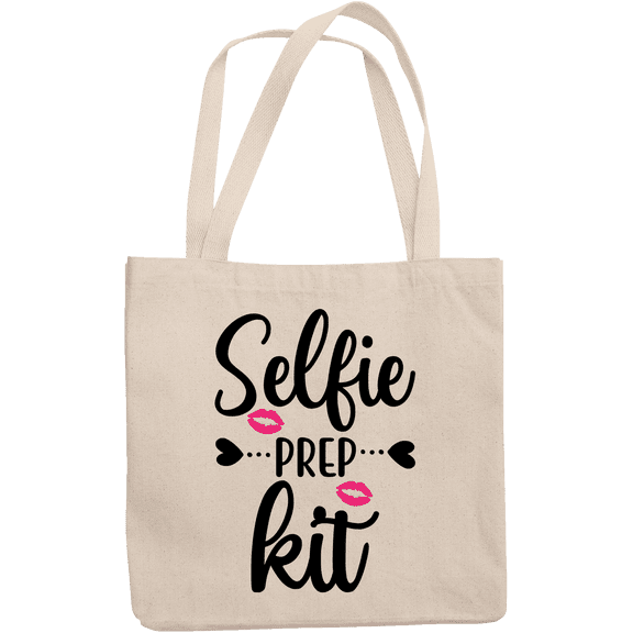 12oz Canvas Tote Bag - Selfie Prep Kit, Term for Cosmetics Bag with Lips Design - Beauty Themed Merch for Makeup Artist or Cosmetologist, Gift for Makeup Lovers & Beauticians