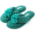 thumbnail image 2 of Cute Plush Cozy Sherpa Shearling Thong Slide Womens Flip Flops Flower Slippers (US 5-6, Green), 2 of 6
