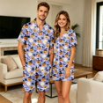 thumbnail image 2 of JULMCOMO Halloween Couples Matching Pajama Sets Pumpkins Print Collared Button Down Holiday Two Piece Sets Cute Printed Comfy Soft Pajamas Light Blue-Women 2XL, 2 of 7