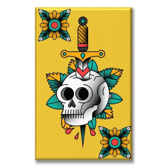 Cuadro Canva Listo Para Colgar Tipo Galería Calavera Estilo Tatuaje 50X75 cm