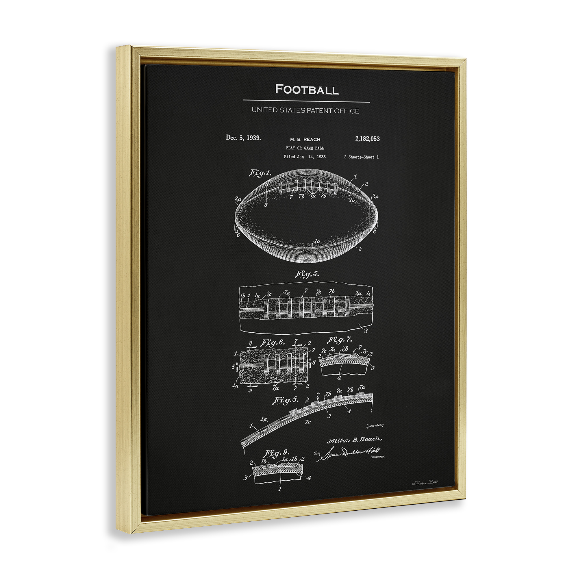 Stupell Industries Detailed Football Blueprint Sports Painting Gold Floater Framed Art Print Wall Art, 25 x 31