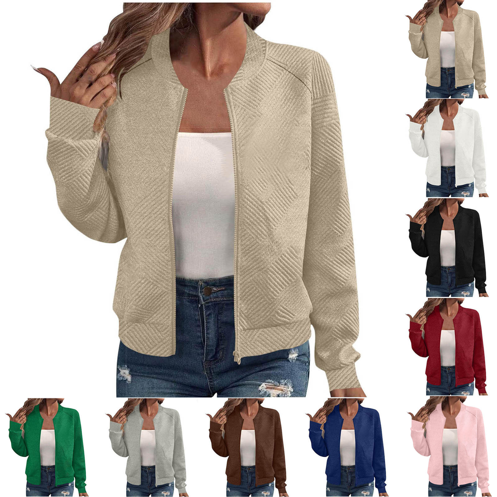 LYXSSBYX Zipper Jackets for Women No Hood Long Sleeved Solid Color Coat Full Zipper Sweatshirt Fall Clothes