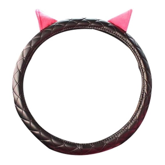 14.96 in. Winter Fashion Leather Car Steering Wheel Cute Ears Anti-Skid Handlebar Set, Multi Color