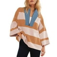 thumbnail image 2 of Yuyuzo Womens Oversized Sweatshirts Half Zip Striped Shirts Color Block Casual Loose Pullover Tops, 2 of 6