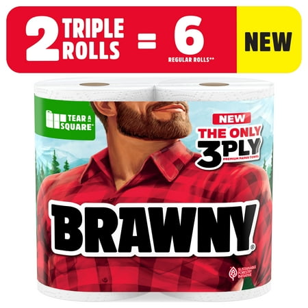 Brawny Tear-A-Square 3-Ply Paper Towels, 2 Triple Rolls
