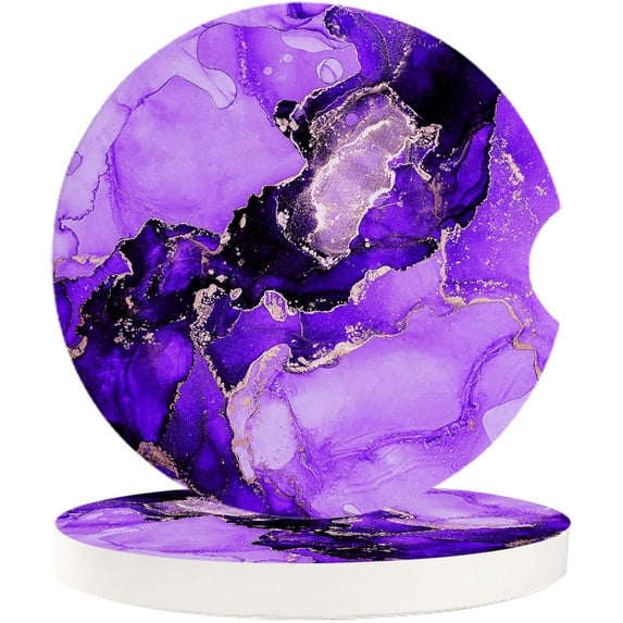 FMSHPON Marble Texture Purple Ink Set of 6 Car Coaster for Drinks, Absorbent Ceramic Stone Coasters Cup Mat with Cork Base for Home Kitchen Room Coffee Table Bar Decor