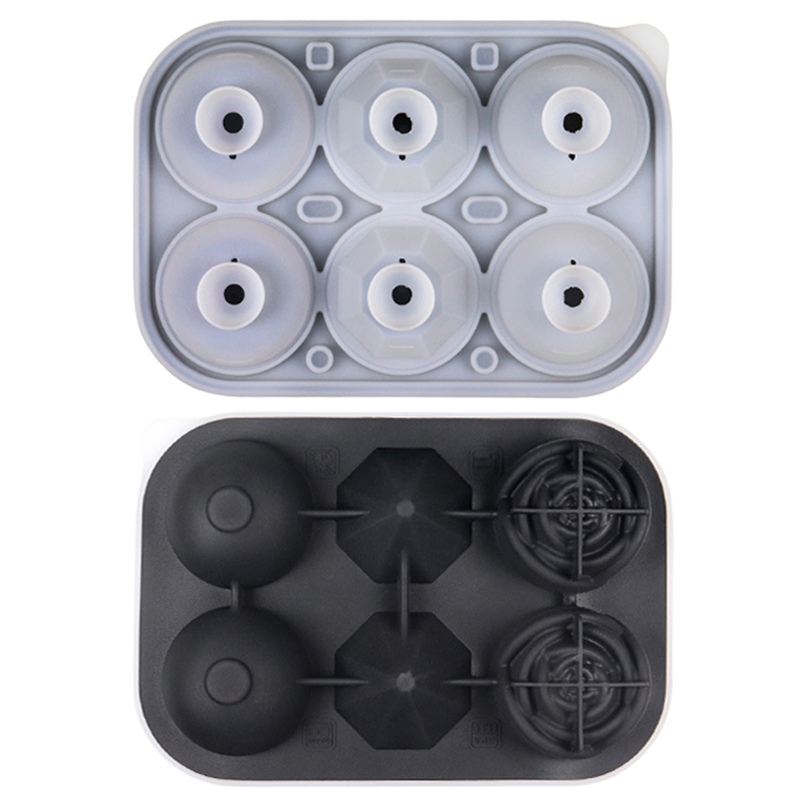 Ice Cube Tray, 6 Cavity Silicone Ice Cube Tray with Lid, 2.6 inch Rose & Sphere Shaped Ice Cube Trays with Covers, Easy Release Ice Ball Maker, Whiskey Ice Ball & Rose Mold for Home Bar, Coffee,Black