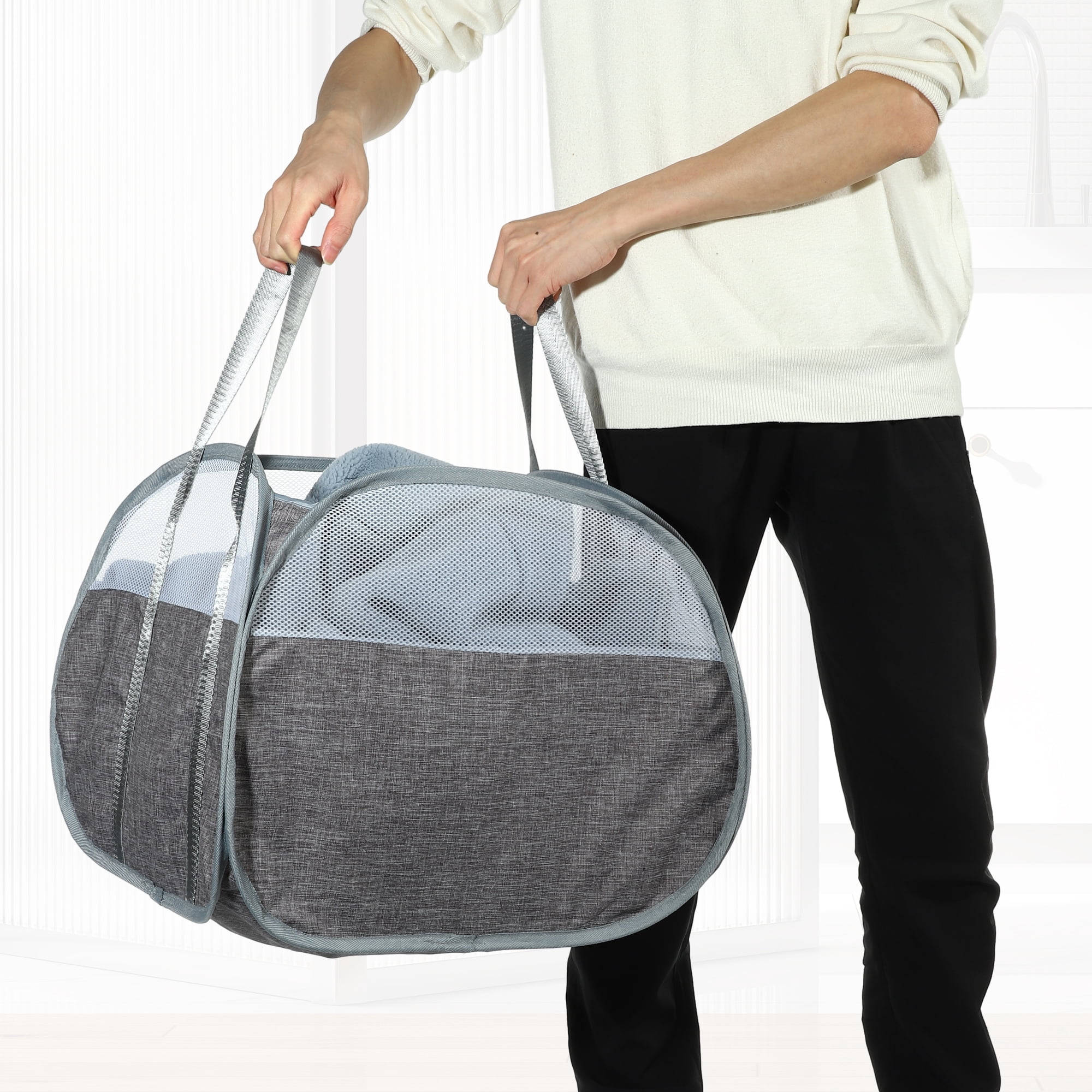 Unique Bargains Folding Breathable Hamper Basket for Bathroom 1 Pc Gray