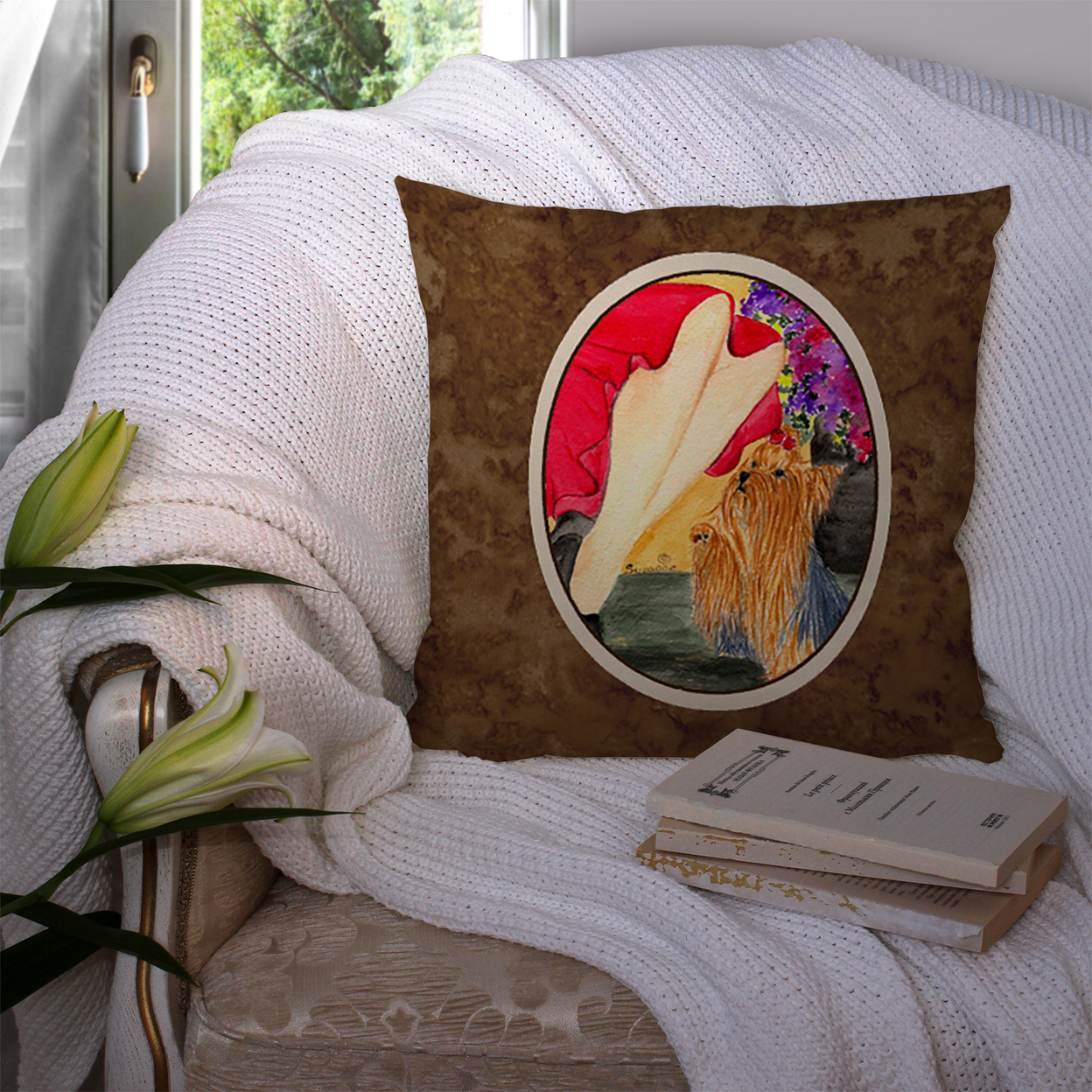 Caroline's Treasures SS8522PW1414 Lady with her Yorkie Fabric Decorative Pillow, 14Hx14W, multicolor