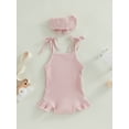 thumbnail image 4 of Suealasg Baby Girl Clothes Sleeveless Romper Knitted Ribbed  Spaghetti Straps Bodysuit Jumpsuit with Headband Summer Outfits 0-18 Months, 4 of 9