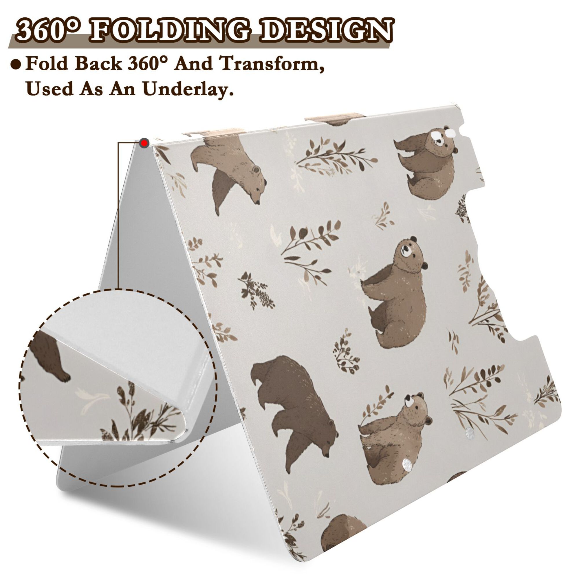 FORMRS A4 Clipboard Folder with Pen Holder Horizontal Foldable School Office Binder, Light Gray Bears