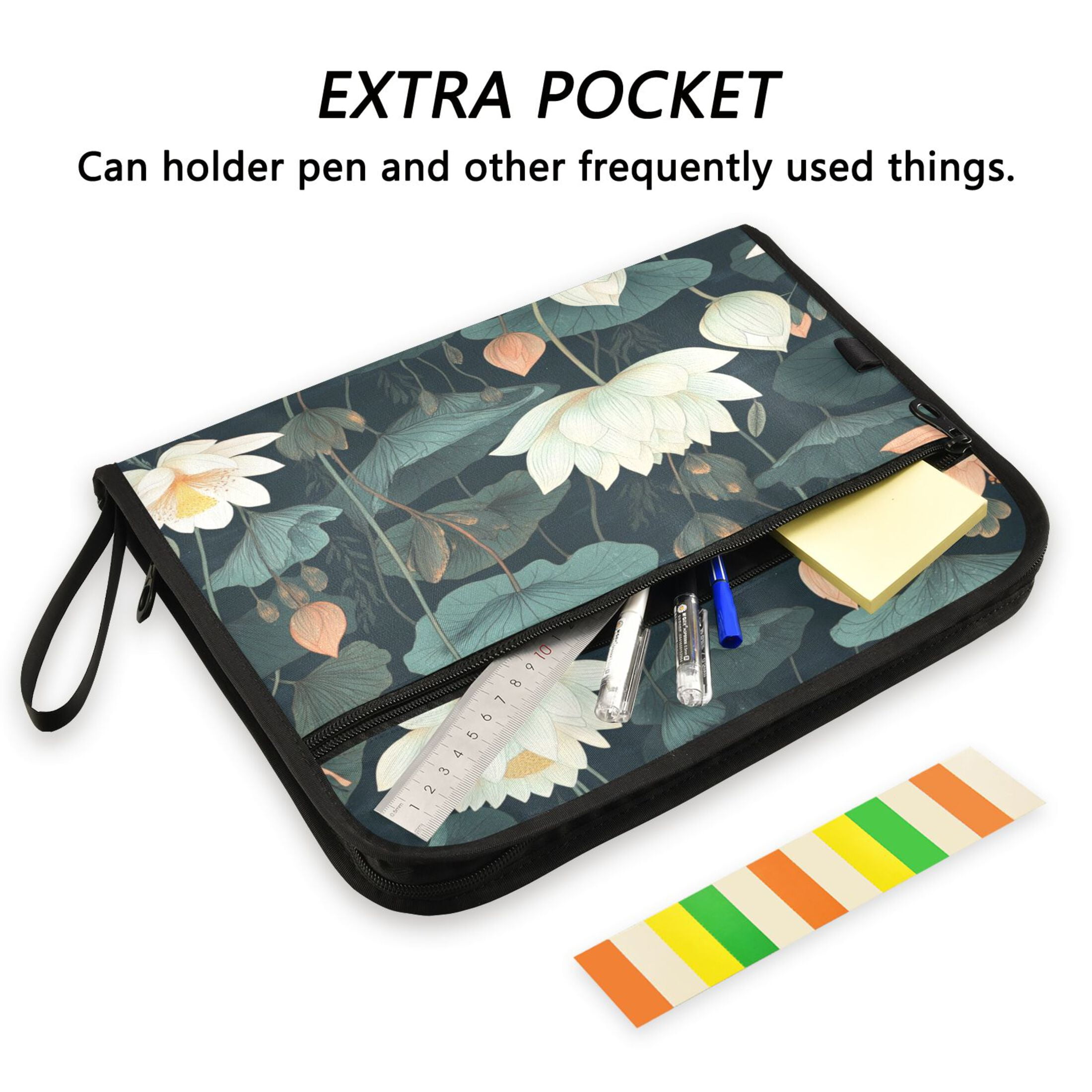 WOBOGO White Lotus Flower Expanding File Folder Letter Size Accordion Filing Organizer 13 Pocket Separate Organ Pocket