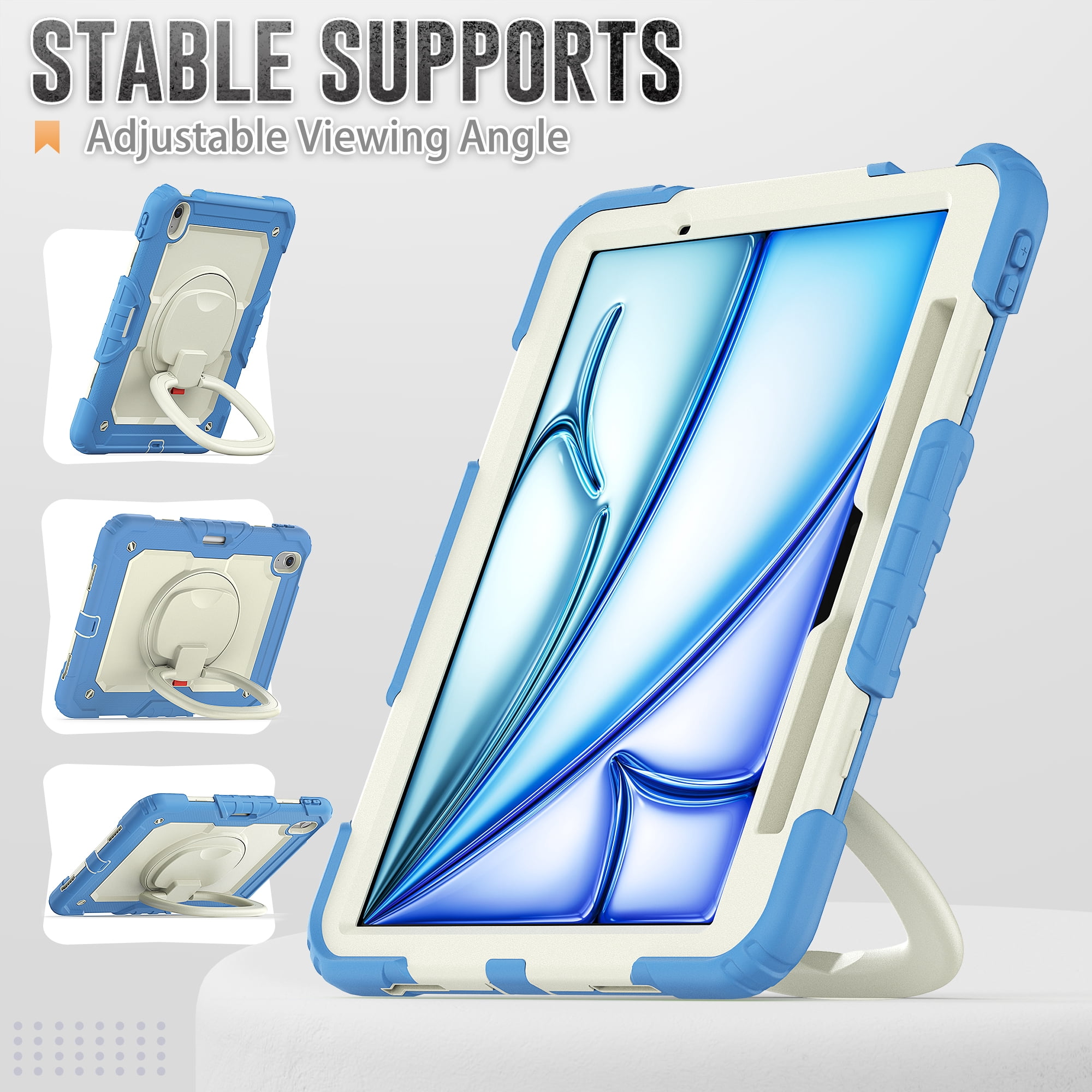 Allytechgroup iPad Air 13" M3 M2 2025/2024 Case with Screen Protector, Heavy Duty Shockproof Kickstand Handle Bumper Pencil Holder Anti-Scratch Kids Friendly Case Cover for Apple iPad Air 13", Blue
