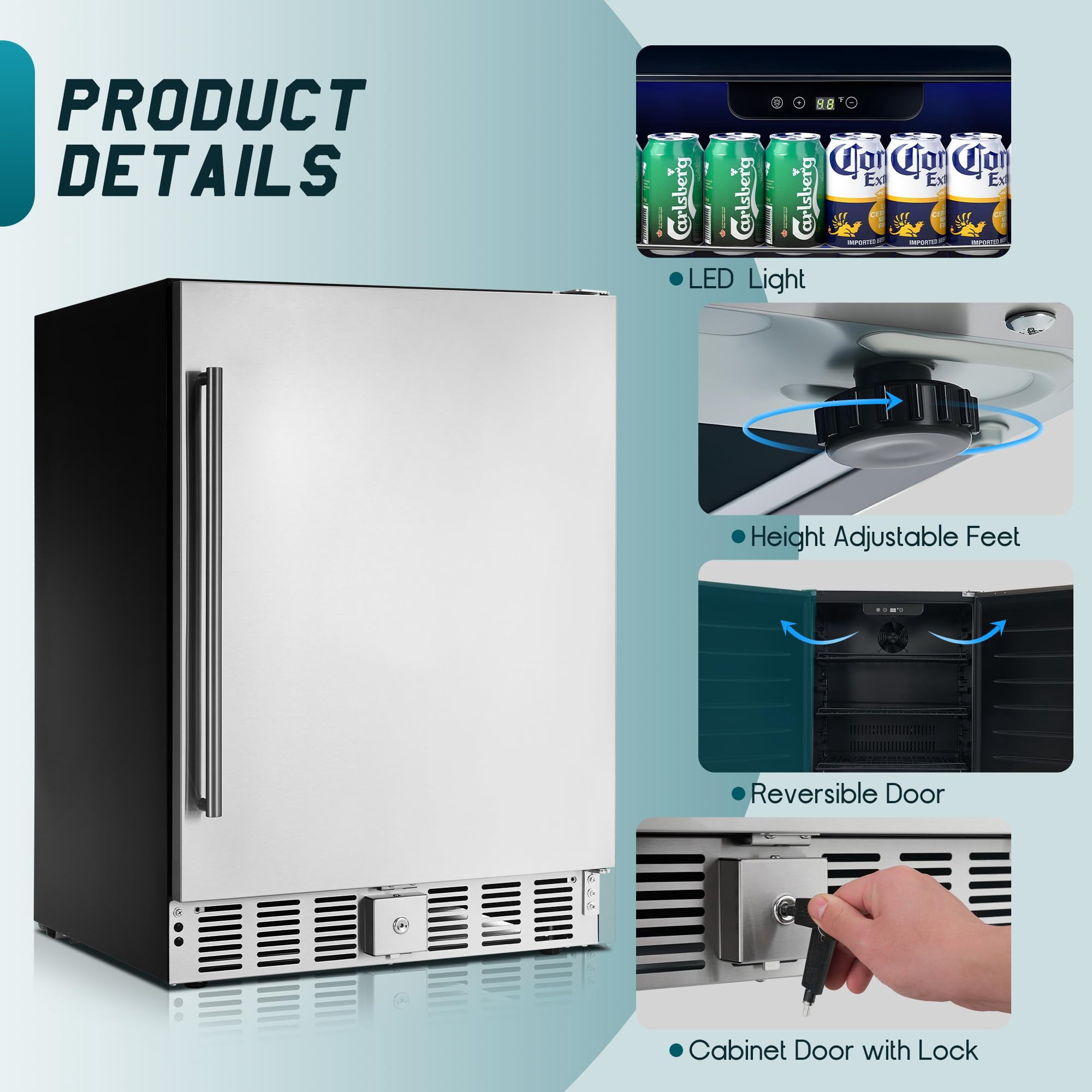 Jocisland 24 in Outdoor Beverage Fridge, 5.0 Cu.Ft Beverage Refrigerator Holds 166 Cans, 32-50°F Drink Cooler, for Patio & Backyard