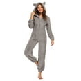 thumbnail image 4 of KelaJuan Women Thick Plush Sleeping Romper with Bear Ear Hat, Long Sleeve Zipper Hooded Jumpsuit for Autumn, Winter, 4 of 7