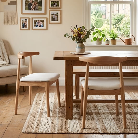 Dayalane Mid Century Modern Dining Chairs Set of 2,Linen Upholstered Farmhouse Chairs with Open Back,Side Dining Chairs with Natural Wood Legs for Dining Room, Kitchen, Restaurant,Beige