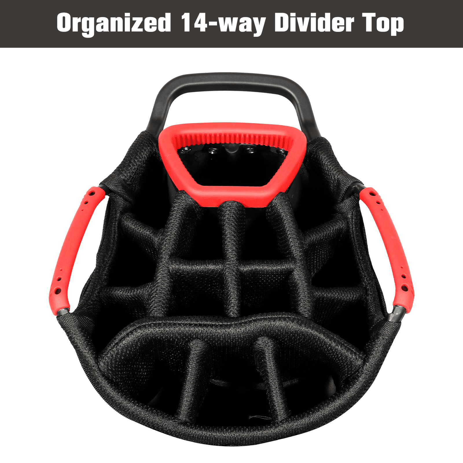 Uten Golf Club Cart Bag with Stand, 8” Top, Full-Length Dividers, 14 Storage Pockets, Lightweight & Durable, Water-Resistant Material, Easy Organizer for Clubs and Gear, Gray/Red