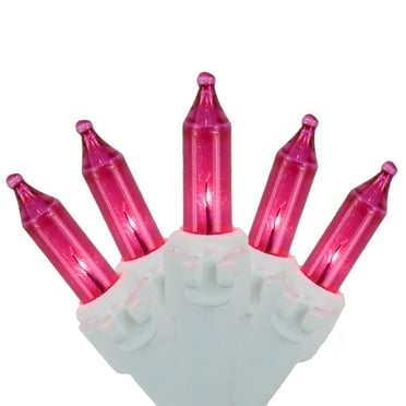 Set of 35 Pink Mini Christmas Lights 2.5" Spacing - White Wire
