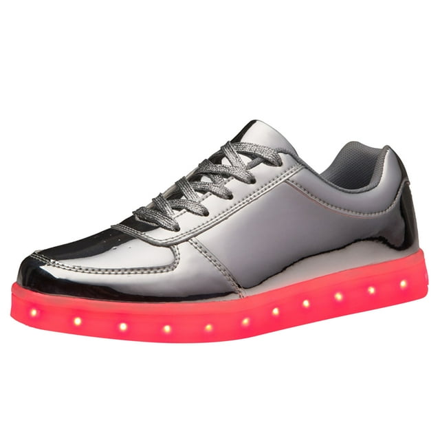 Unisex LED Light Shoes High Top Light Flashing Trainers USB Charging Shoes for Children,Color:Silver,5.5-5 Years