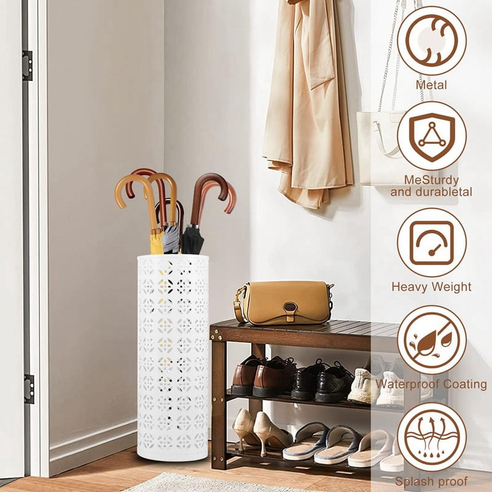 Metal Umbrella Stand, Circular Umbrella Stand, Freestanding Umbrella Stand, Entryway Umbrella Stand, White