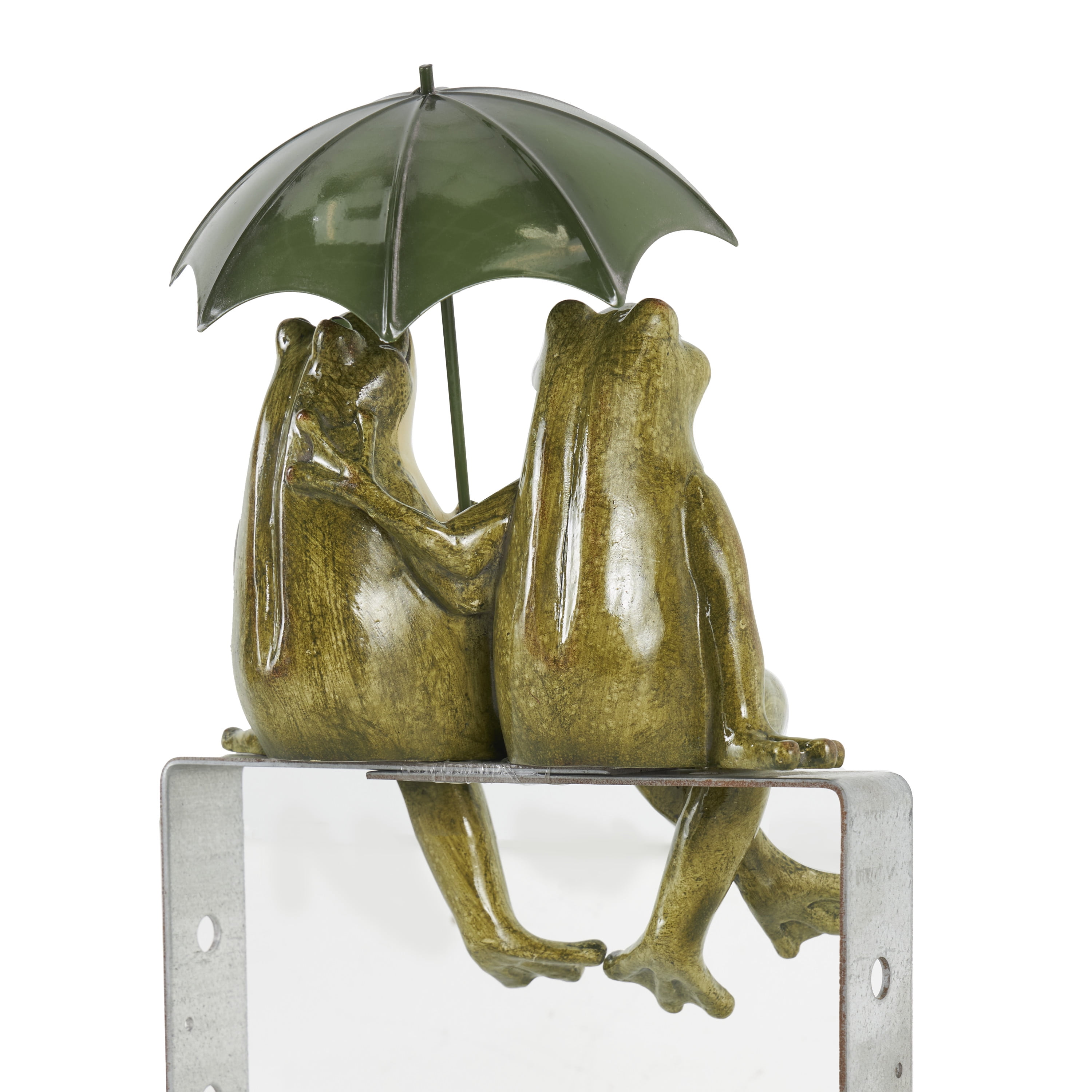 8" x 11" Bronze Resin Sitting Frog Sculpture with Umbrella, by DecMode
